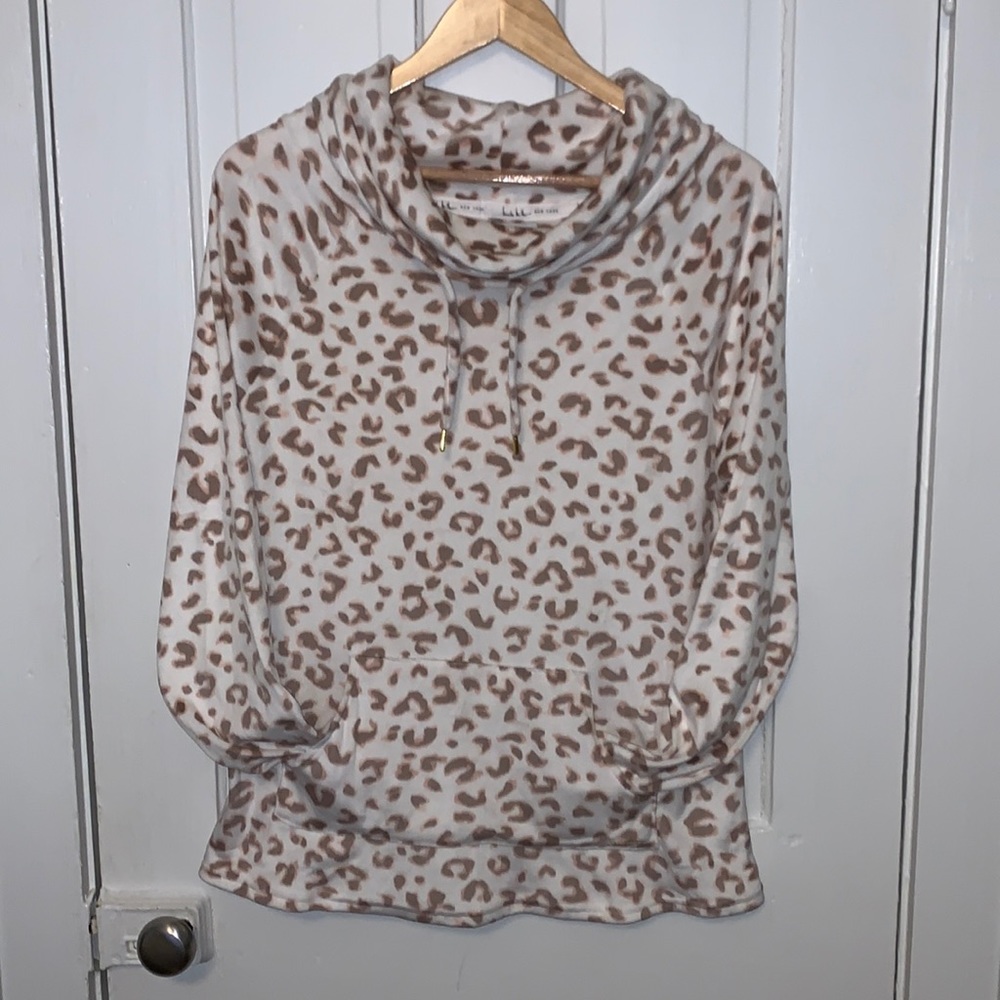 NICOLE MILLER NEW YORK CHEETAH PRINT COWL NECK TOP